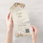Invitation Tout En Un Rustique Boho Automne Fleur sauvage Cream QR Code (Déchirure)