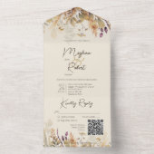 Invitation Tout En Un Rustique Boho Automne Fleur sauvage Cream QR Code (À l'intérieur)