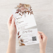 Invitation Tout En Un Rustique Boho Blush Neutres Floral Blanc QR Code (Déchirure)