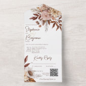 Invitation Tout En Un Rustique Boho Blush Neutres Floral Blanc QR Code (À l'intérieur)