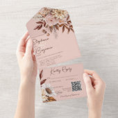 Invitation Tout En Un Rustique Boho Blush Neutres Floral Rose QR Code (Déchirure)