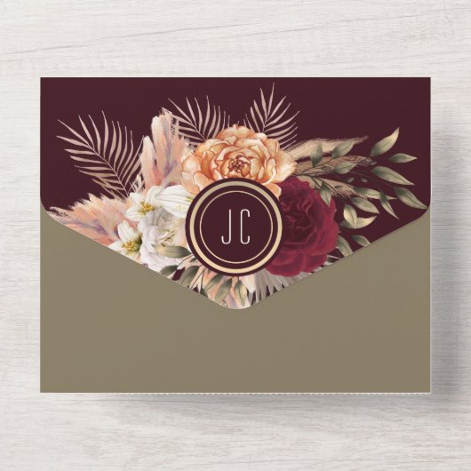 Invitation tout-en-un Rustique Boho Burgundy (Verso)
