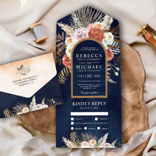 Invitation Tout En Un Rustique Boho Earthy Floral Terracotta Mariage de