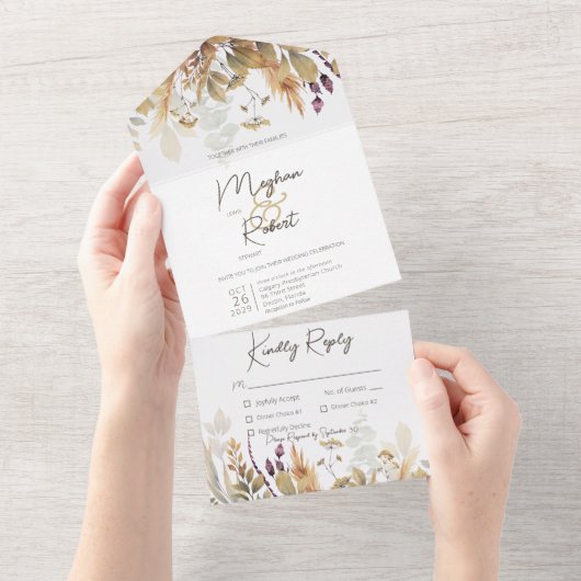 Invitation Tout En Un Rustique Boho Fall Fleur sauvage Dîner Blanc (Déchirure)