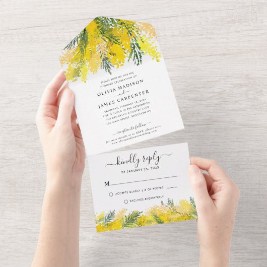 Invitation Tout En Un Rustique Boho Mustard Jaune Floral Mariage été (Déchirure)
