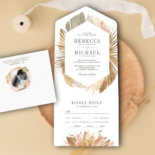 Invitation Tout En Un Rustique Boho Pampas Grass séché Palm Feuille Mari