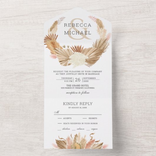 Invitation Tout En Un Rustique Boho Pampas Grass Wreath Séché Palm Maria (À l'intérieur)
