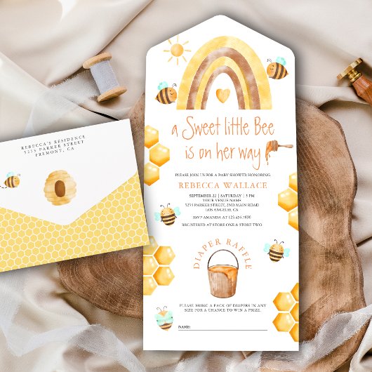 Invitation Tout En Un Rustique Boho Rainbow Sweet Little Bee Baby shower