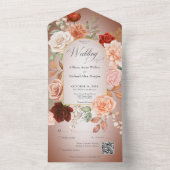 Invitation Tout En Un Rustique Boho rouille & broche florale Rust QR Cod (À l'intérieur)
