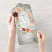 Invitation Tout En Un Rustique Boho Rouille & Pêche Floral Ovale Code QR (Déchirure)