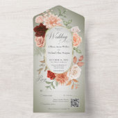 Invitation Tout En Un Rustique Boho Rouille & Pêche Floral Ovale Code QR (À l'intérieur)