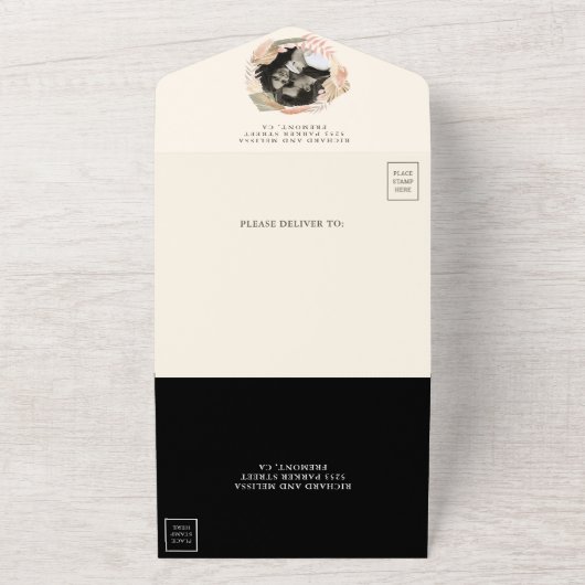 Invitation Tout En Un Rustique Boho séché Palm Pampas Mariage noir (Dehors)