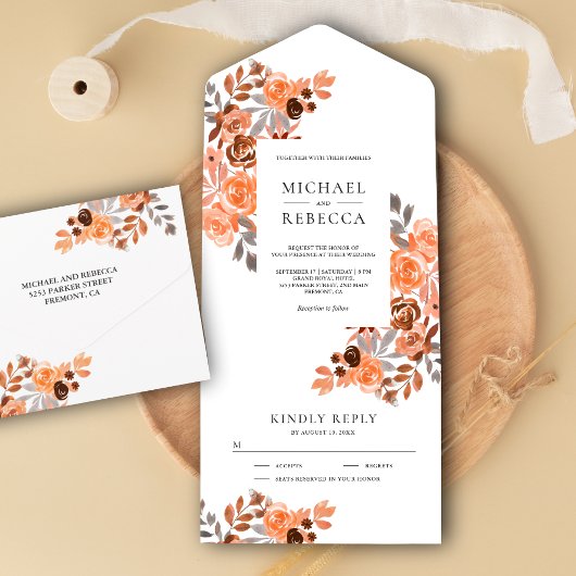Invitation Tout En Un Rustique Boho Tones Terre Terracotta Mariage Flora