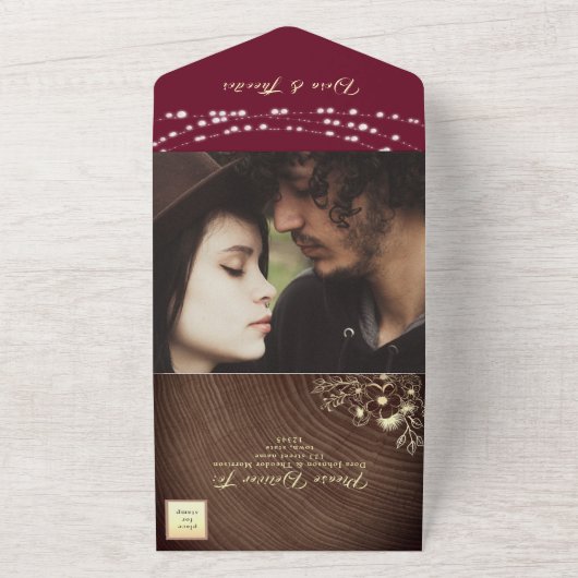 Invitation tout-en-un Rustique Bois Bourgogne (Dehors)