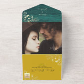Invitation Tout En Un Rustique bois émeraude vert et Mariage jaune (Dehors)