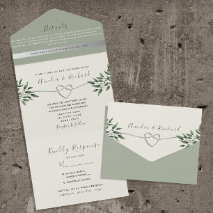 Invitation Tout En Un Rustique Botanique Sage Mariage vert
