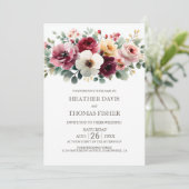 Invitation Tout en un Rustique Bourgogne Floral Mariage (Debout devant)