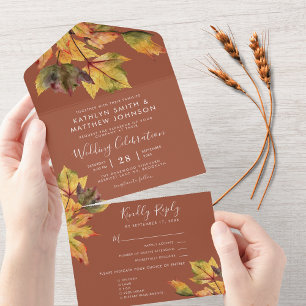 Invitation Tout En Un Rustique Brown Autumn Foliage Mariage de automne