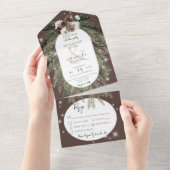 Invitation Tout En Un Rustique Brown Pine hiver Dîner étincelant (Déchirure)