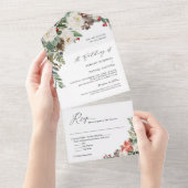 Invitation Tout En Un Rustique Chic Hiver Floral Mariage de baies de pin (Déchirure)