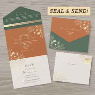 Invitation Tout En Un Rustique Chic Olive Green et Mariage en terre cuit