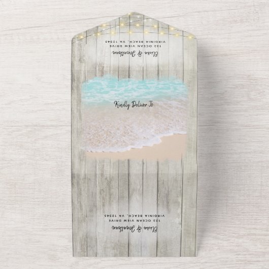 Invitation Tout En Un Rustique Coastal Destination Plage Mariage (Dehors)