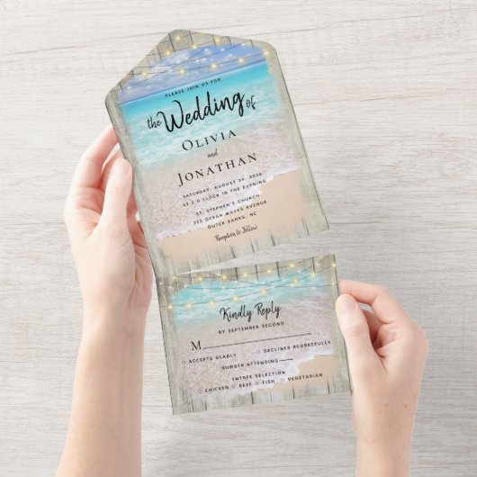 Invitation Tout En Un Rustique Coastal Destination Plage Mariage (Déchirure)