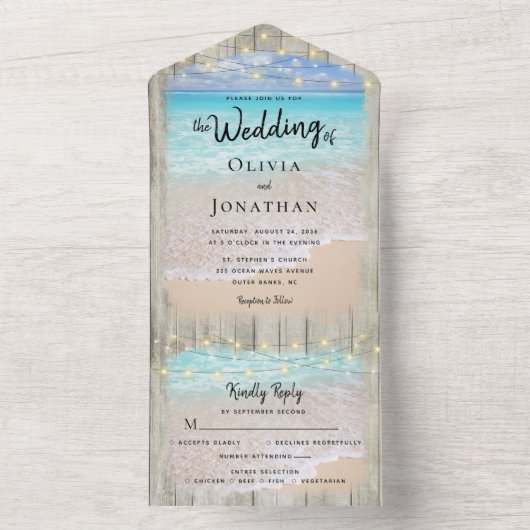 Invitation Tout En Un Rustique Coastal Destination Plage Mariage (À l'intérieur)