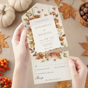 Invitation Tout En Un Rustique Cottage Core Automne Crème Fleur sauvage