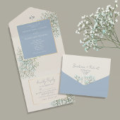 Invitation Tout En Un Rustique Dusty Mariage bleu