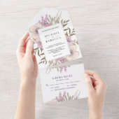 Invitation Tout En Un Rustique Dusty Mauve rose Mariage de bouquet flora (Déchirure)