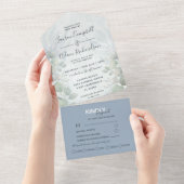 Invitation Tout En Un Rustique Eucalyptus Dusty Mariage d'aquarelle bleu (Déchirure)