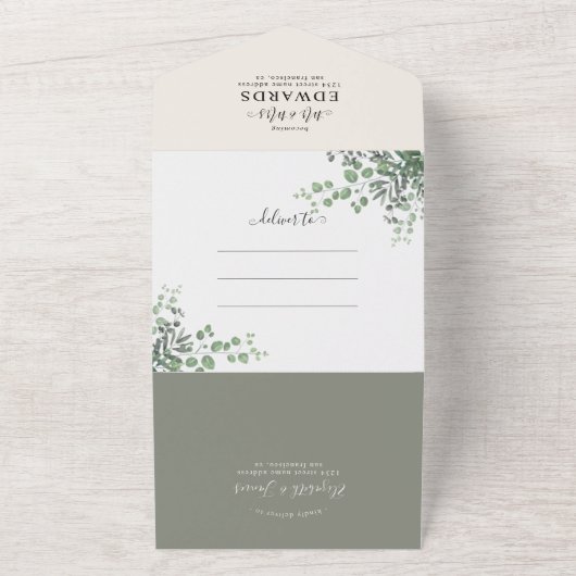Invitation Tout En Un Rustique Eucalyptus QR Code RSVP Printemps mariage (Dehors)
