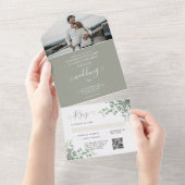 Invitation Tout En Un Rustique Eucalyptus QR Code RSVP Printemps mariage (Déchirure)