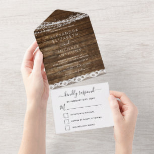 Invitation Tout En Un Rustique Ferme Chaîne Lumières Dentelle Mariage