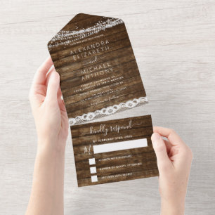 Invitation Tout En Un Rustique Ferme Chaîne Lumières Dentelle Mariage