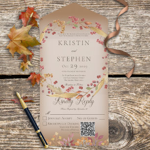 Invitation Tout En Un Rustique Feuille d'automne et couronne de frise Co