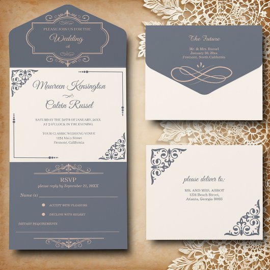 Invitation Tout En Un Rustique Filigree, Mariage