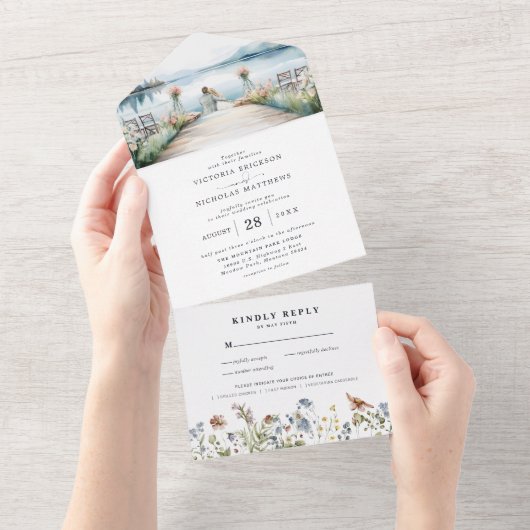 Invitation Tout En Un Rustique Fleur sauvage Lakeside | Mariage Boho (Déchirure)