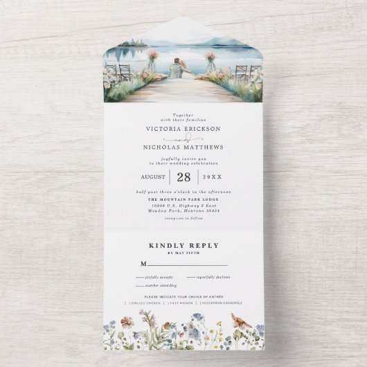 Invitation Tout En Un Rustique Fleur sauvage Lakeside | Mariage Boho (À l'intérieur)