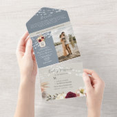 Invitation Tout En Un Rustique Floral Bourgogne et Dusty Blue Mariage (Déchirure)