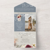 Invitation Tout En Un Rustique Floral Bourgogne et Dusty Blue Mariage (À l'intérieur)