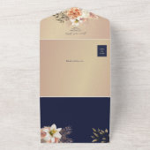 Invitation Tout En Un Rustique Floral Mariage bleu marine (Dehors)