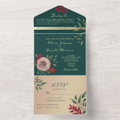 Invitation Tout En Un Rustique Floral Mariage vert émeraude (À l'intérieur)