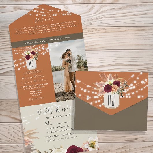 Invitation Tout En Un Rustique Floral Mason Jar Mariage