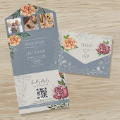 Invitation Tout En Un Rustique Floral Peach rose Dusty Mariage bleu
