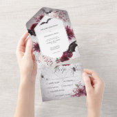 Invitation Tout En Un Rustique gothique Noir & Bourgogne Halloween PERSO (Déchirure)