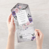 Invitation Tout En Un Rustique gothique rose et violet Halloween Code QR (Déchirure)