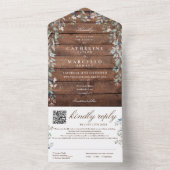 Invitation Tout En Un Rustique Grange Bois Floral Verdure QR Code Mariag (À l'intérieur)