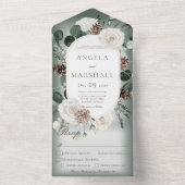 Invitation Tout En Un Rustique hiver Floral Dîner Vert (À l'intérieur)